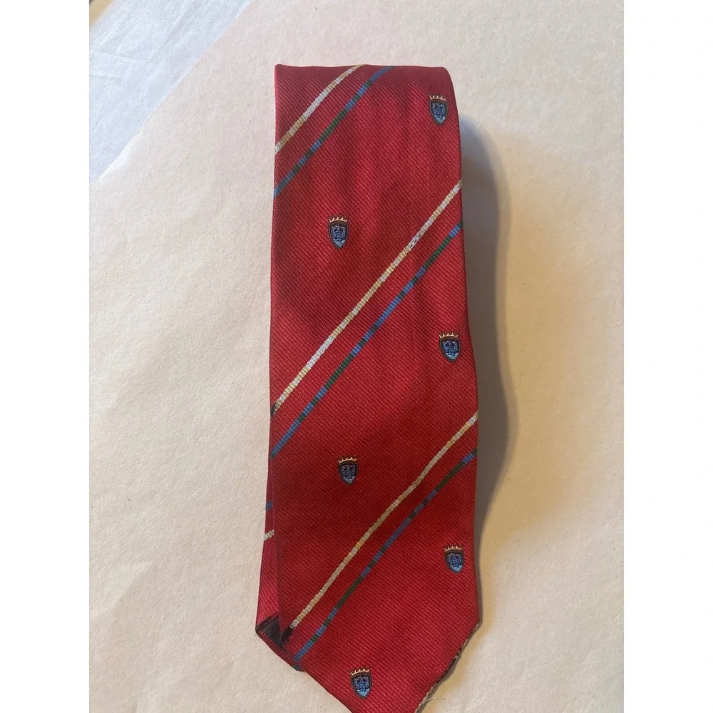 Fendi Silk‎ Necktie Mens OS Red Good Striped Crest Regimental Made in Italy